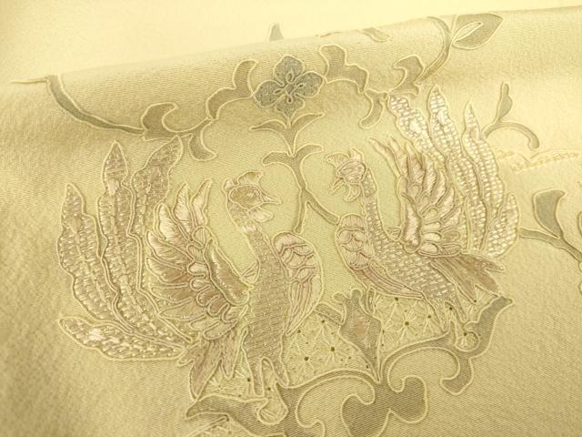 平和屋着物●総刺繍 中国三大刺繍 汕頭刺繍 スワトウ刺繍 訪問着 向い鳥花文 ロング丈 正絹 逸品 未使用 AABJ8208ck