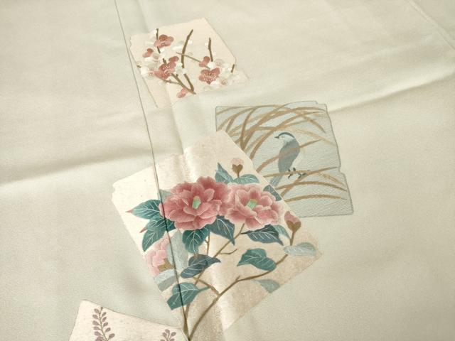 平和屋着物●訪問着 総刺繍 色紙重ね花鳥文 正絹 逸品 AABJ8209ck