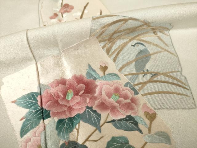 平和屋着物●訪問着 総刺繍 色紙重ね花鳥文 正絹 逸品 AABJ8209ck
