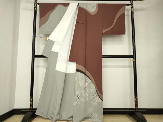 平和屋着物●訪問着 作家物 ろうけつ染 葡萄蔦の葉文 正絹 逸品 AABJ8214ck