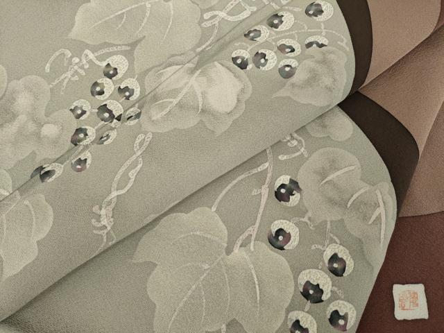 平和屋着物●訪問着 作家物 ろうけつ染 葡萄蔦の葉文 正絹 逸品 AABJ8214ck