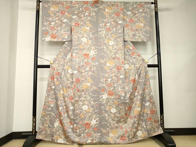 平和屋着物●上質な小紋 草花文 金彩 正絹 逸品 AABJ8215ck