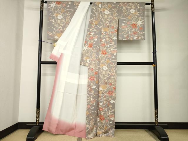 平和屋着物●上質な小紋 草花文 金彩 正絹 逸品 AABJ8215ck