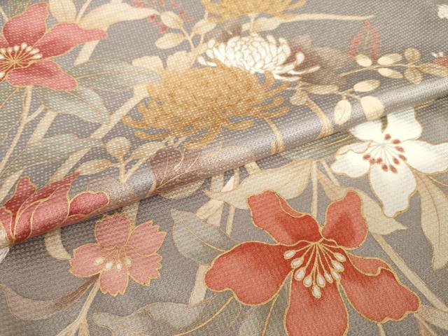 平和屋着物●上質な小紋 草花文 金彩 正絹 逸品 AABJ8215ck