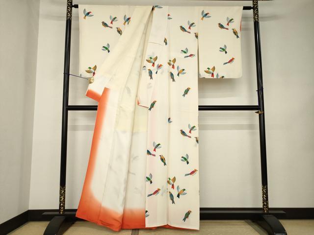 平和屋着物●訪問着 鳥 正絹 逸品 AABJ8218ck