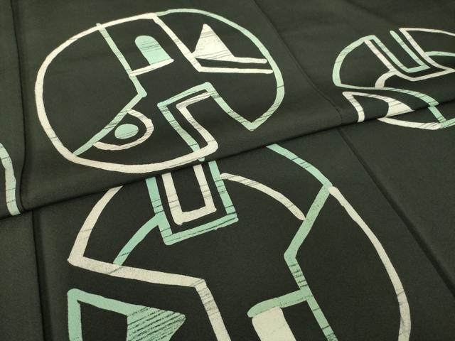 平和屋着物●訪問着 作家物 ろうけつ染 幾何学文様 黒地 正絹 逸品 AABJ8222ck