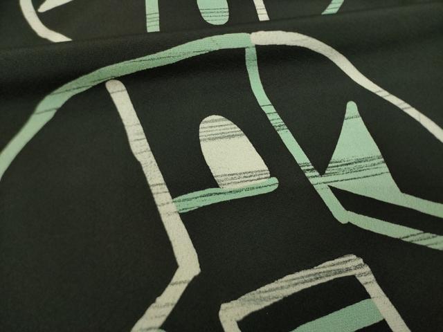 平和屋着物●訪問着 作家物 ろうけつ染 幾何学文様 黒地 正絹 逸品 AABJ8222ck