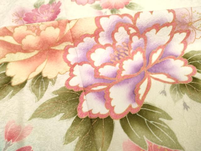 平和屋着物●豪華振袖 刺繍 舞花文 暈し染め 金彩 銀通し地 正絹 逸品 AABJ8228ck