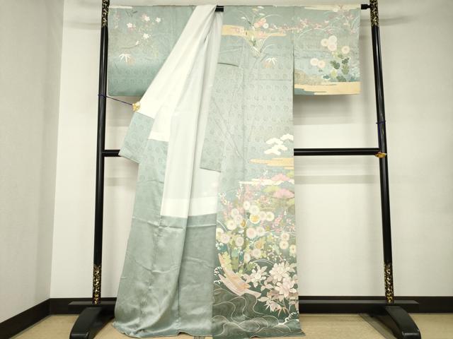 平和屋着物●訪問着 作家物 渡し舟 草花文 金彩 正絹 逸品 AABJ8229ck