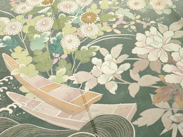 平和屋着物●訪問着 作家物 渡し舟 草花文 金彩 正絹 逸品 AABJ8229ck