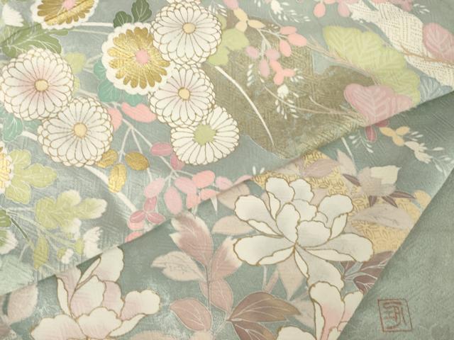 平和屋着物●訪問着 作家物 渡し舟 草花文 金彩 正絹 逸品 AABJ8229ck