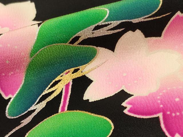 平和屋本店●お引きずり・お引き摺り・引き振袖 和装 結婚式 舞妓 芸妓 芸者 衣装 立波花文 黒地 金彩 AABJ8243ou