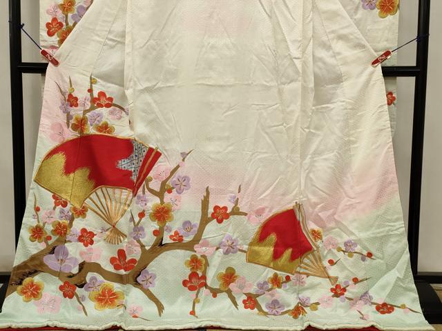平和屋本店●お引きずり・お引き摺り・引き振袖 和装 結婚式 舞妓 芸妓 芸者 衣装 総刺繍 扇面梅文 金銀糸 AABJ8253ou
