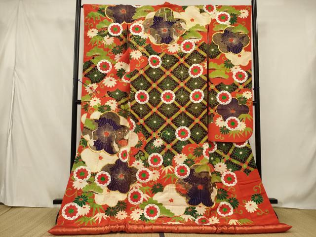 平和屋本店●色打掛 和装 婚礼 結婚式 花嫁 神社挙式 駒刺繍 鶴に花唐草 金彩 逸品 AABJ8260ou