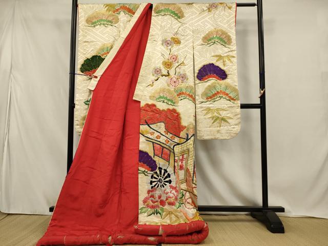 平和屋本店●アンティーク 大正ロマン お引きずり・お引き摺り・引き振袖 和装 結婚式 舞妓 芸妓 芸者 総刺繍 金銀糸 金彩 逸品 AABJ8269ou