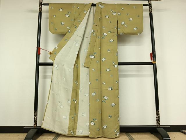 平和屋着物▽小紋 単衣 草花文 金彩 洗える着物 AABJ8288jh