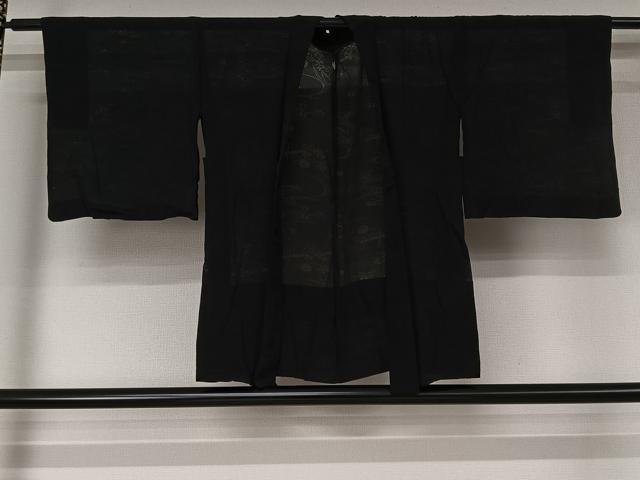 平和屋着物▽羽織 スリーシーズン 春夏秋 塵除け 流水花文 黒地 正絹 逸品 AABJ8313jh