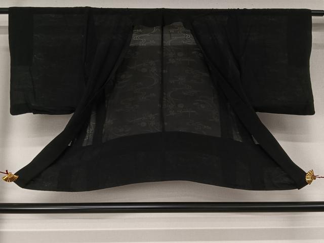 平和屋着物▽羽織 スリーシーズン 春夏秋 塵除け 流水花文 黒地 正絹 逸品 AABJ8313jh