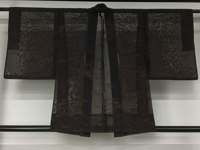 平和屋着物▽羽織 スリーシーズン 春夏秋 塵除け 霞文 黒地 正絹 逸品 AABJ8316jh