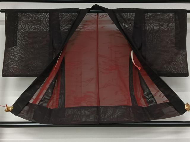 平和屋着物▽羽織 スリーシーズン 春夏秋 塵除け 霞文 黒地 正絹 逸品 AABJ8316jh