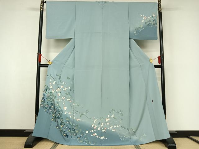 平和屋着物▽訪問着 単衣 友禅 作家物 梅松文 正絹 逸品 AABJ8333jh