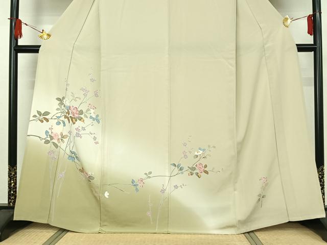 平和屋着物▽訪問着 単衣 友禅 枝花文 暈し染め 正絹 逸品 AABJ8340jh