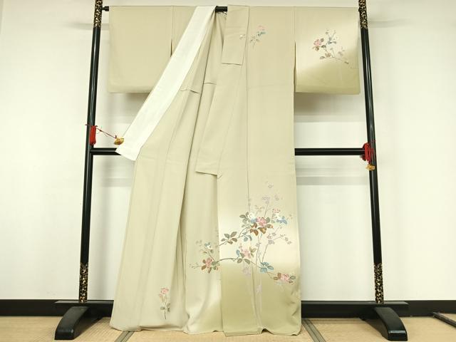 平和屋着物▽訪問着 単衣 友禅 枝花文 暈し染め 正絹 逸品 AABJ8340jh