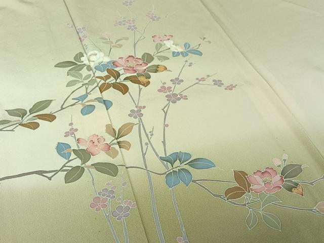 平和屋着物▽訪問着 単衣 友禅 枝花文 暈し染め 正絹 逸品 AABJ8340jh