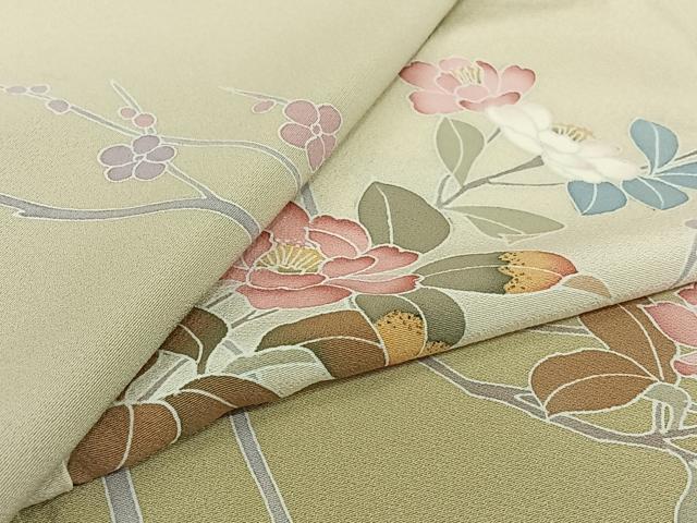 平和屋着物▽訪問着 単衣 友禅 枝花文 暈し染め 正絹 逸品 AABJ8340jh