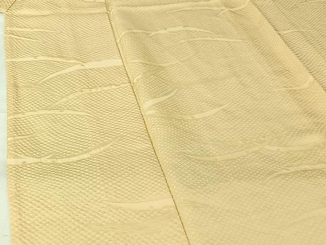 平和屋着物▽上質な色無地 単衣 雪芝地紋 鳥の子色 正絹 逸品 AABJ8346jh