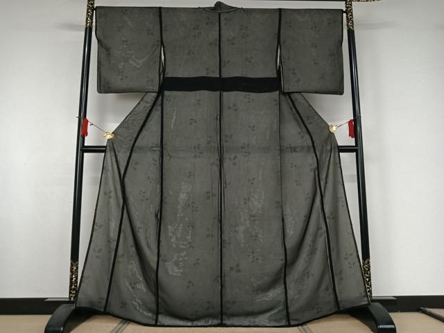 平和屋着物▽上質な小紋 無双 紗袷 紗×絽 草花文 正絹 逸品 AABJ8348jh