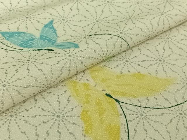 平和屋着物▽上質な小紋 単衣 お召地 舞蝶文 銀彩 正絹 逸品 AABJ8361jh