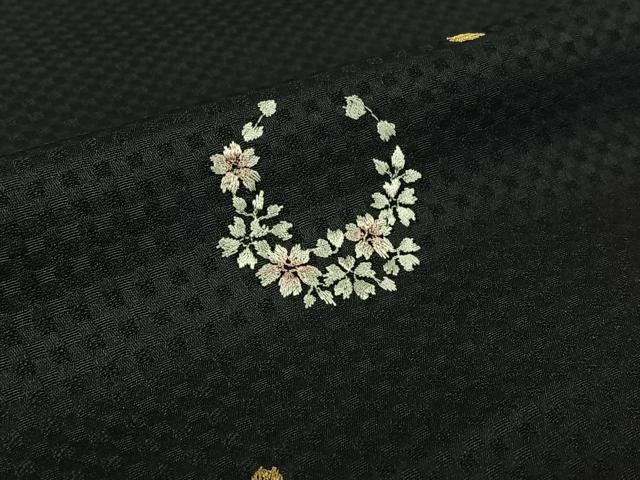 平和屋着物▽上質な小紋 単衣 総刺繍 草花文 金糸 正絹 逸品 AABJ8370jh