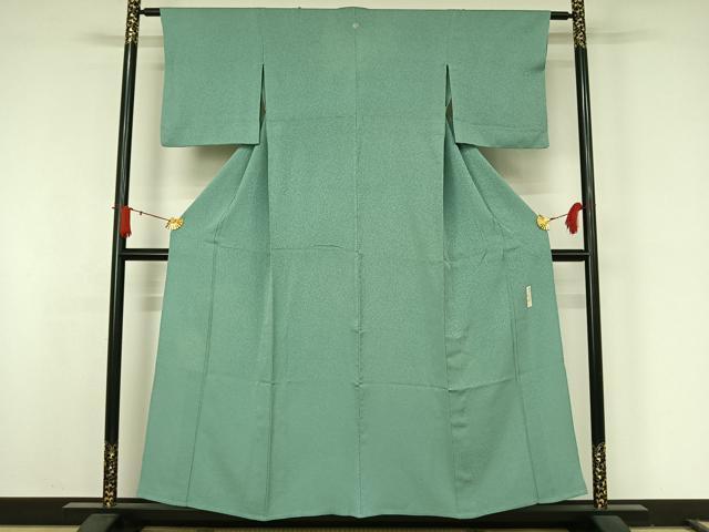 平和屋着物▽伝統工芸染師 川宮 色無地 単衣 白群色 正絹 逸品 AABJ8371jh