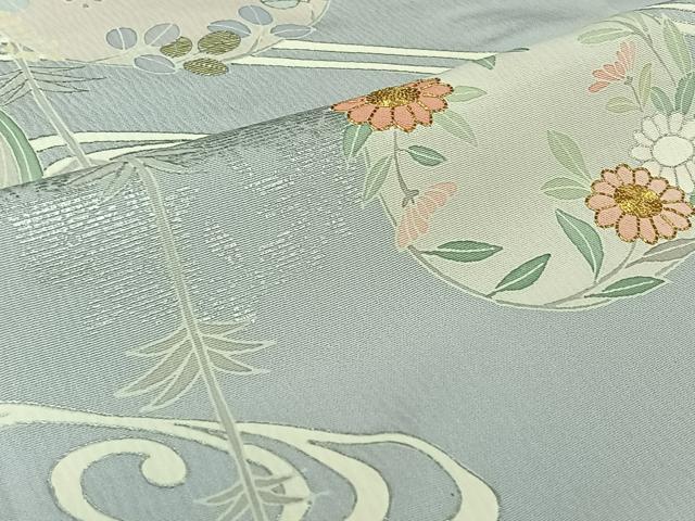 平和屋着物▽創業460年・千總 訪問着 単衣 駒刺繍 流水花丸文 銀彩 正絹 逸品 AABJ8376jh