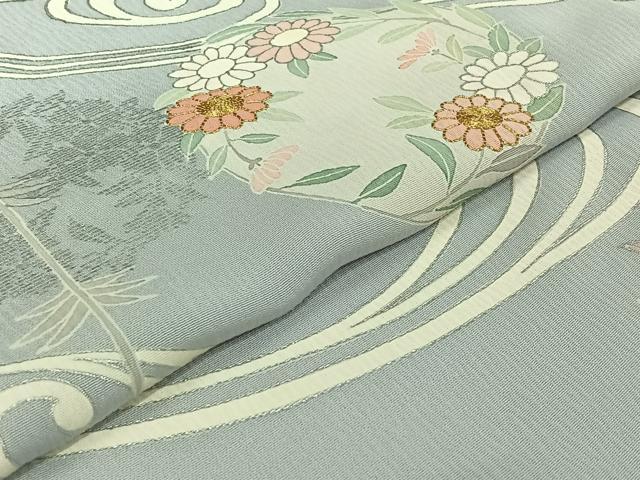 平和屋着物▽創業460年・千總 訪問着 単衣 駒刺繍 流水花丸文 銀彩 正絹 逸品 AABJ8376jh