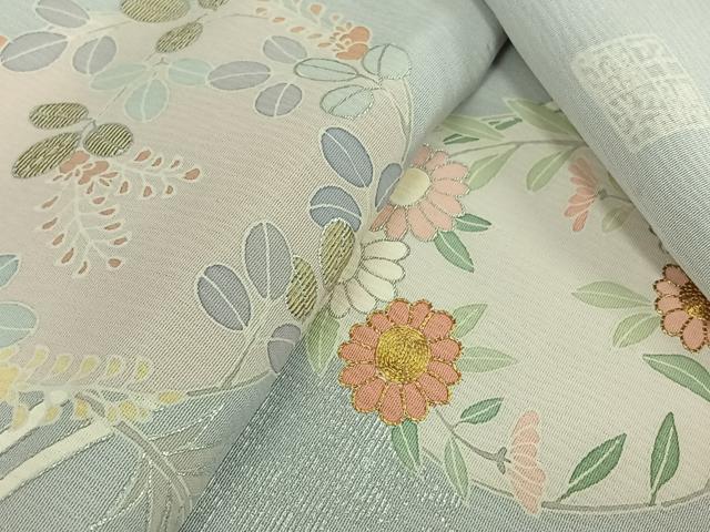 平和屋着物▽創業460年・千總 訪問着 単衣 駒刺繍 流水花丸文 銀彩 正絹 逸品 AABJ8376jh