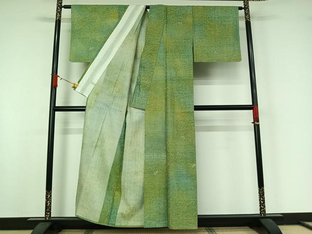 平和屋着物▽上質な小紋 単衣 紬地 花尽くし文 正絹 逸品 AABJ8379jh