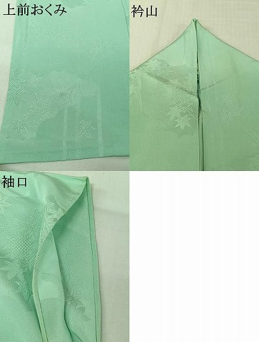 平和屋着物▽上質な色無地 単衣 楓地紋 錆青磁色 正絹 逸品 AABJ8381jh