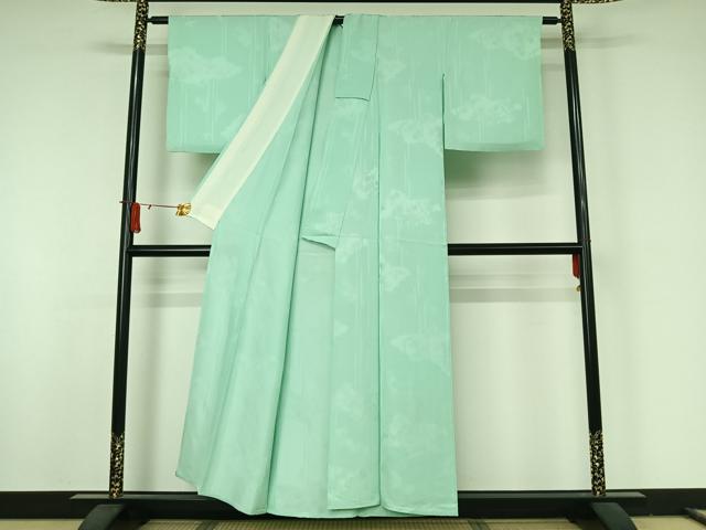 平和屋着物▽上質な色無地 単衣 楓地紋 錆青磁色 正絹 逸品 AABJ8381jh