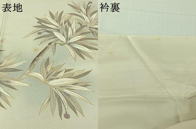 平和屋着物▽色留訪問着 単衣 刺繍 枝に休み鳥 金銀彩 銀糸 正絹 逸品 AABJ8383jh