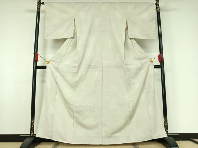 平和屋着物▽本塩沢 単衣 110亀甲 幾何学文様 正絹 逸品 AABJ8384jh