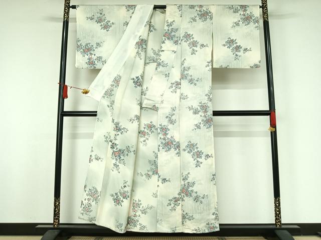平和屋着物▽上質な小紋 単衣 手描き 枝花文 正絹 逸品 AABJ8386jh