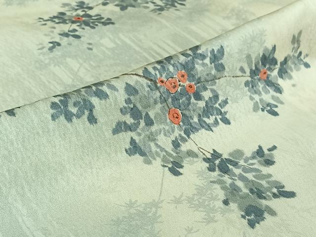 平和屋着物▽上質な小紋 単衣 手描き 枝花文 正絹 逸品 AABJ8386jh