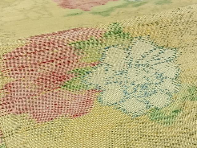 平和屋着物▽上質な紬 単衣 草花文 正絹 逸品 AABJ8387jh