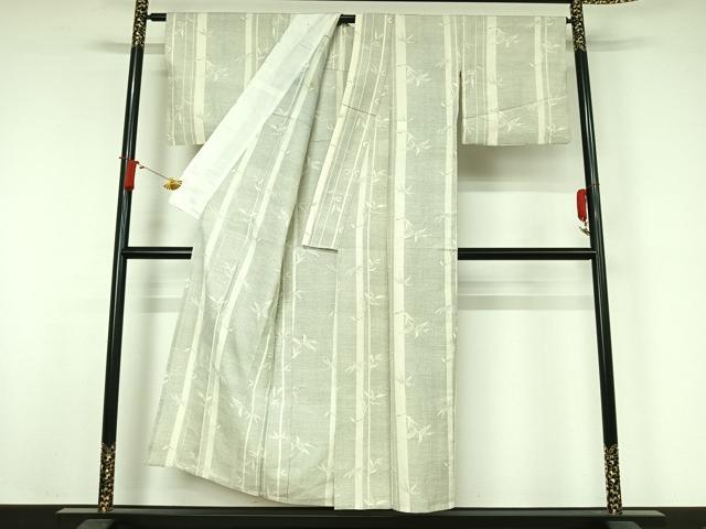 平和屋着物▽上質な紬 単衣 笹竹文 正絹 逸品 AABJ8390jh