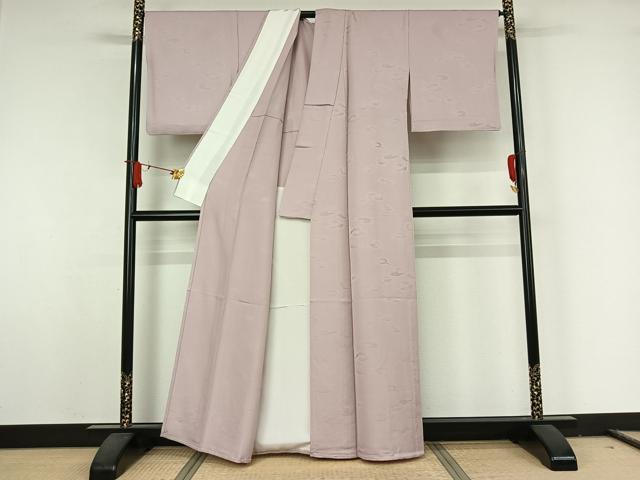 平和屋着物▽上質な色無地 単衣 流水地紋 淡紅藤色 正絹 逸品 AABJ8392jh