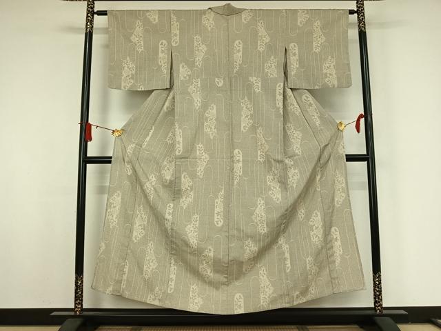 平和屋着物▽本塩沢 単衣 110亀甲 草花文 正絹 逸品 AABJ8393jh
