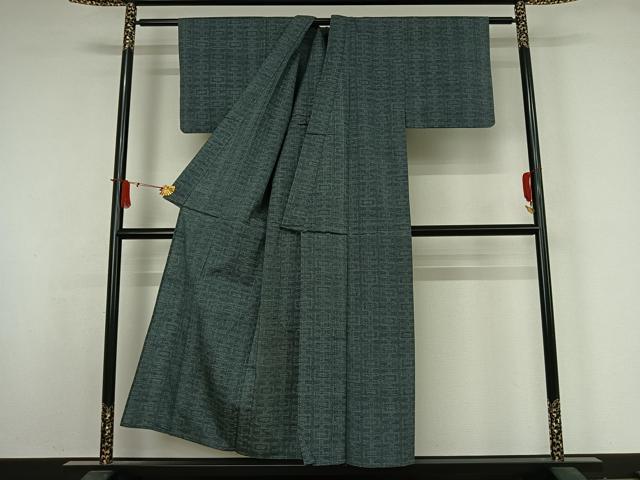 平和屋着物▽上質な紬 単衣 幾何学文様 正絹 逸品 AABJ8394jh