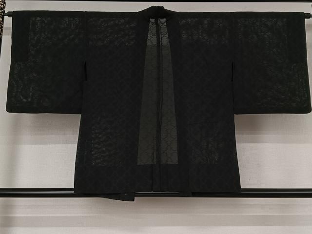 平和屋着物▽羽織 スリーシーズン 春夏秋 塵除け 松皮菱文 黒地 正絹 逸品 AABJ8398jh